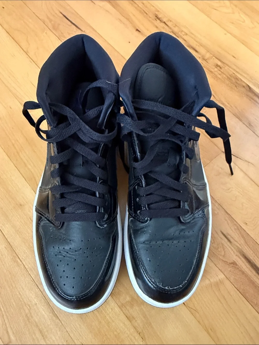 Nike Jordan Black Patent Leather High-Top Sneakers with White Midsole